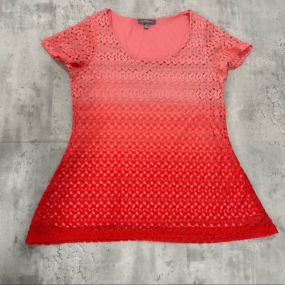 Ombré Crochet Short Sleeve Blouse
